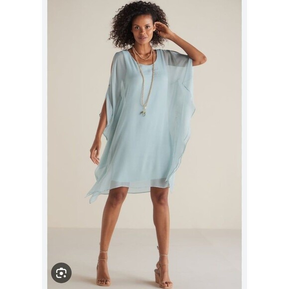 Soft surroundings Morlaix silk pastel green airy dress small retail $170